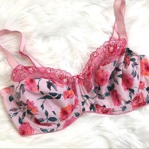 Cleo by Panache Floral Rose Pink and Lace Bra 36E